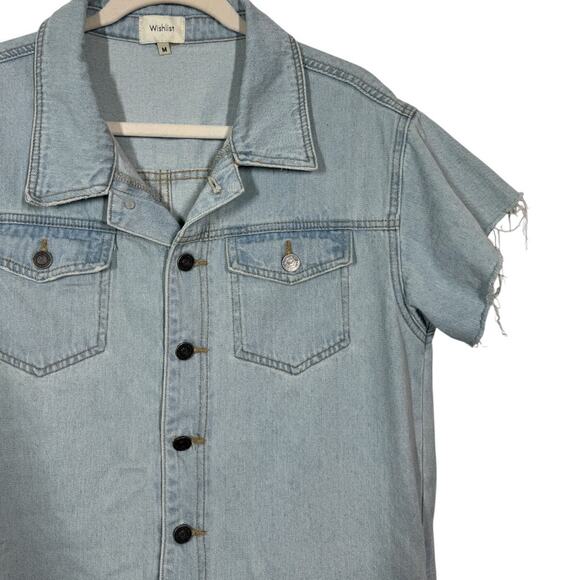 Wishlist Boutique Light Wash Denim Romper Medium Frayed Cutoff Boho Western - Picture 3 of 8